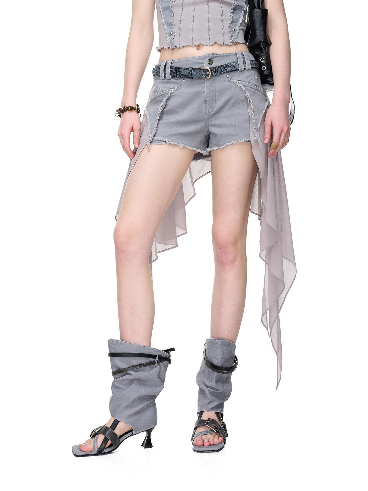 NORTH NODE Pleated Ruching Slouchy Open Toe High Heel Women&