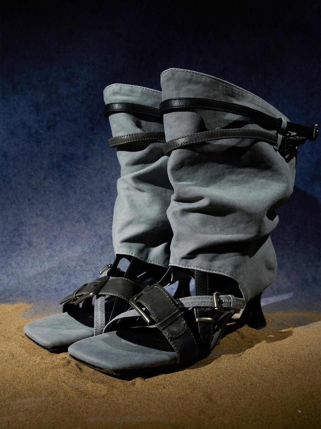 NORTH NODE Pleated Ruching Slouchy Open Toe High Heel Women&