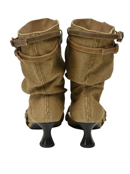 NORTH NODE Pleated Ruching Slouchy Open Toe High Heel Women&