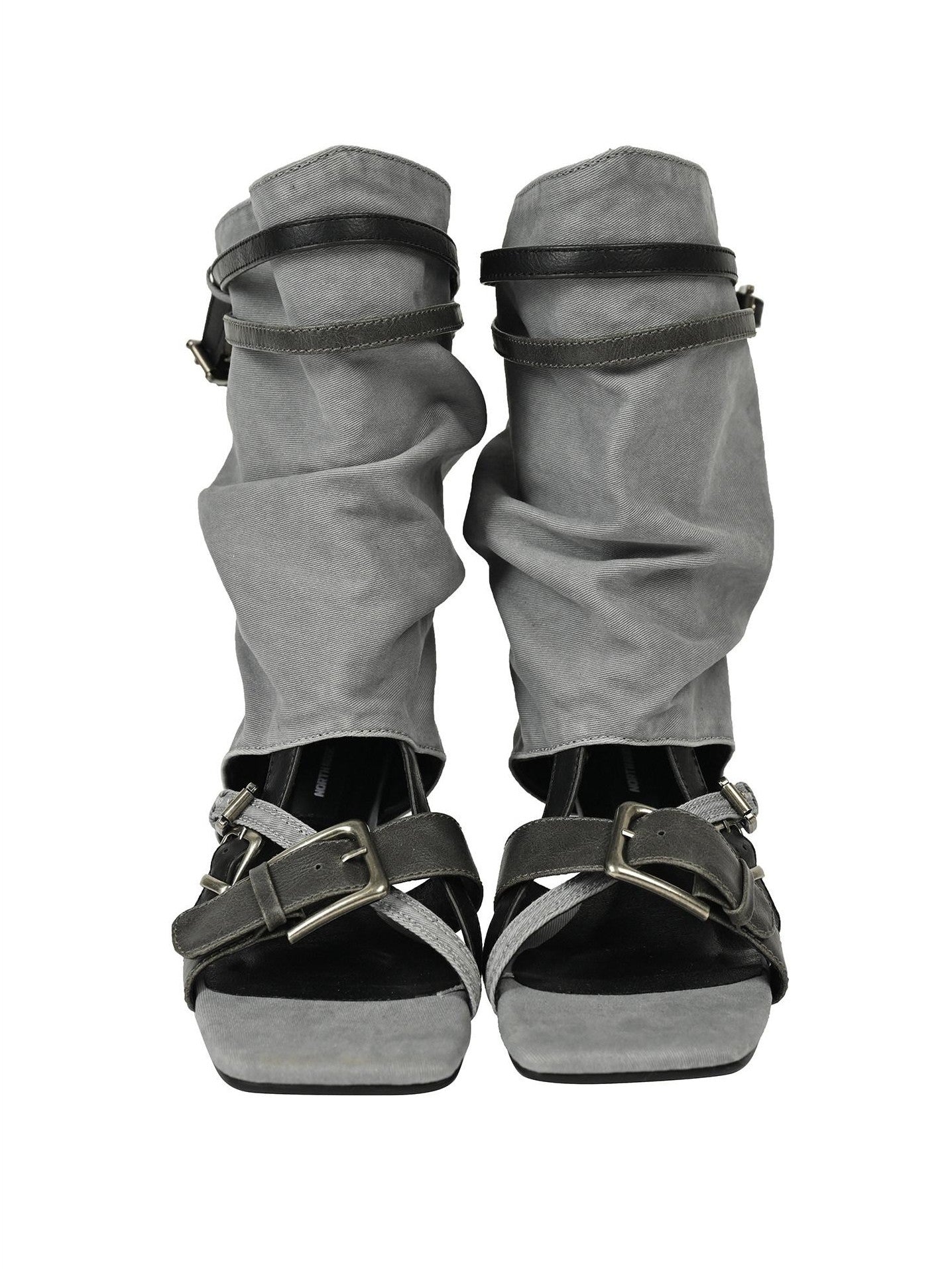 NORTH NODE Pleated Ruching Slouchy Open Toe High Heel Women&