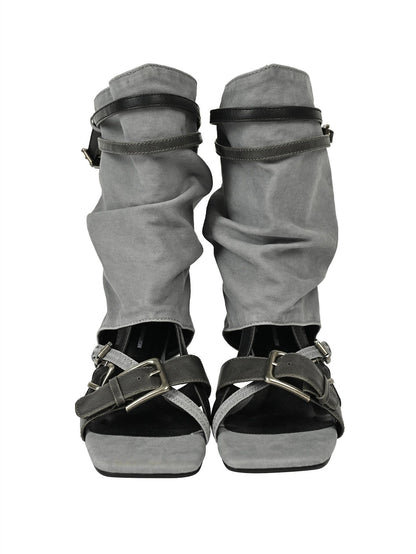 NORTH NODE Pleated Ruching Slouchy Open Toe High Heel Women&