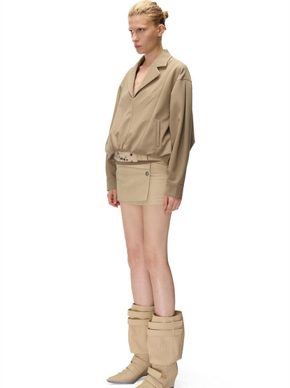 NORTH NODE Pleated Spliced Suit Collar Pullover Women&