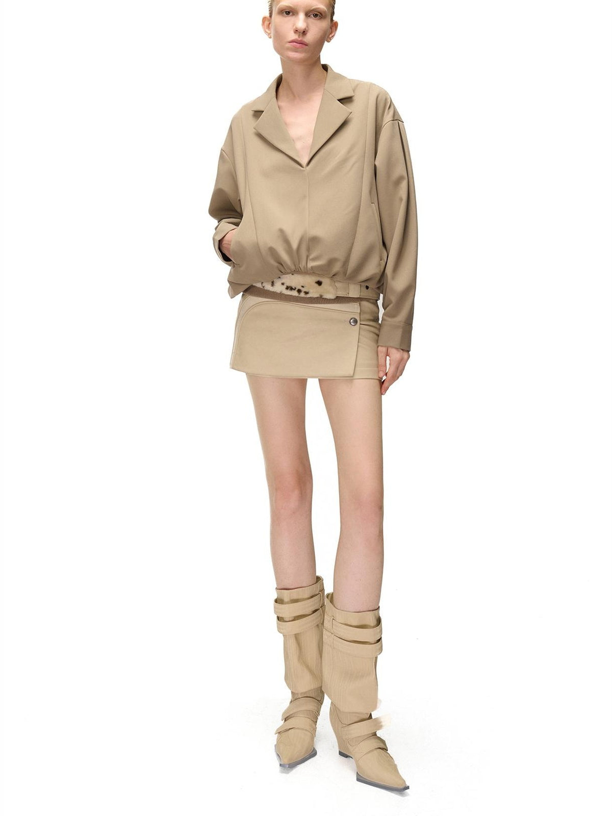 NORTH NODE Pleated Spliced Suit Collar Pullover Women&