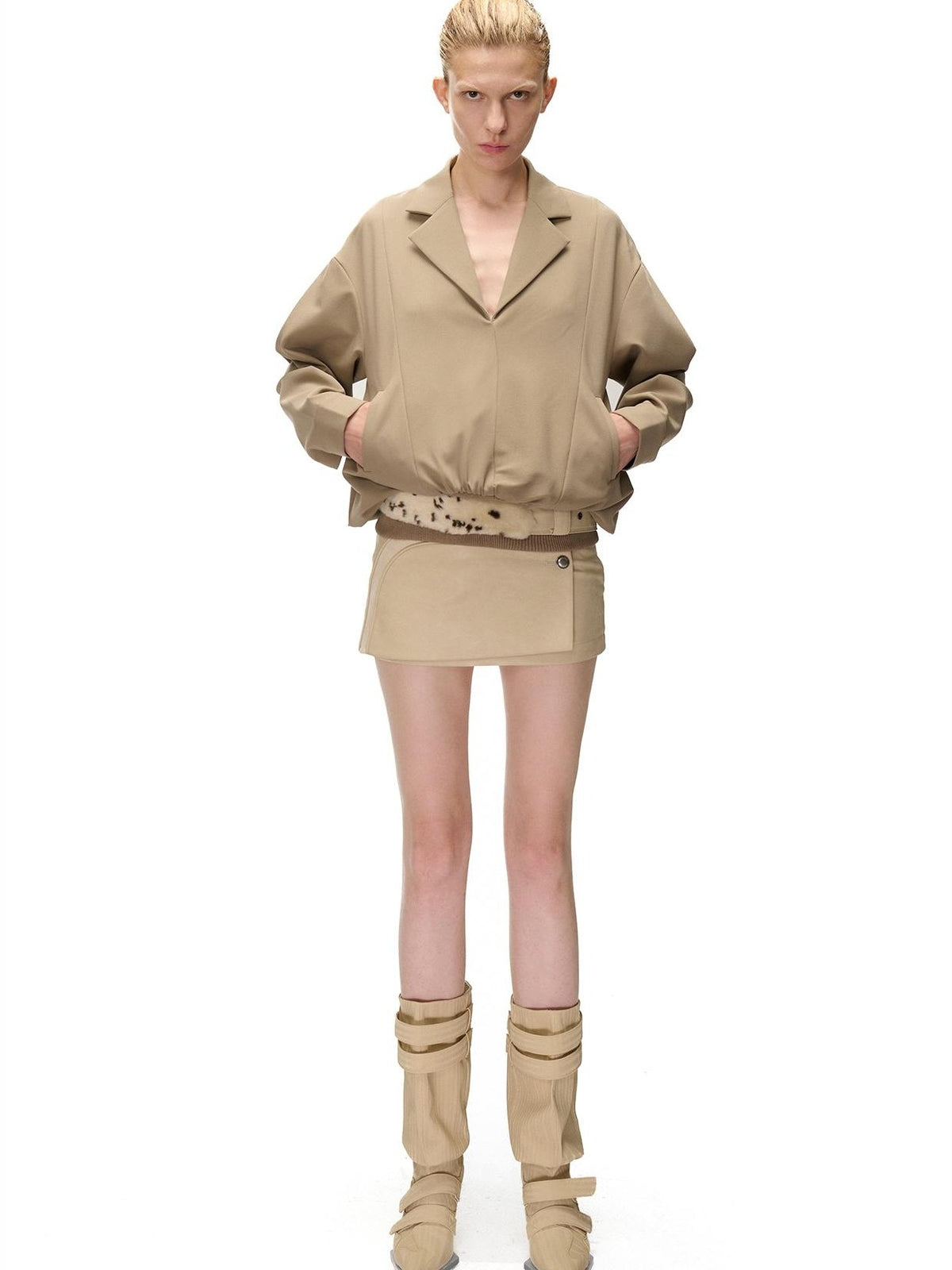 NORTH NODE Pleated Spliced Suit Collar Pullover Women&