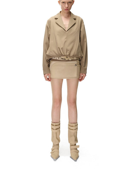 NORTH NODE Pleated Spliced Suit Collar Pullover Women&