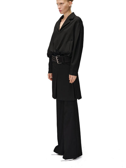 NORTH NODE Pleated Spliced Suit Collar Pullover Women&