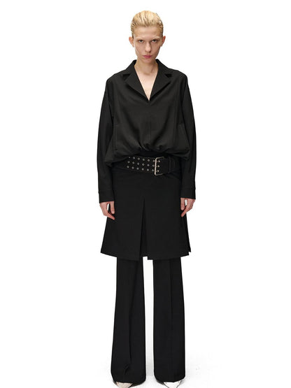 NORTH NODE Pleated Spliced Suit Collar Pullover Women&