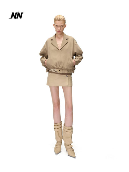 NORTH NODE Pleated Spliced Suit Collar Pullover Women&