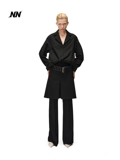 NORTH NODE Pleated Spliced Suit Collar Pullover Women&