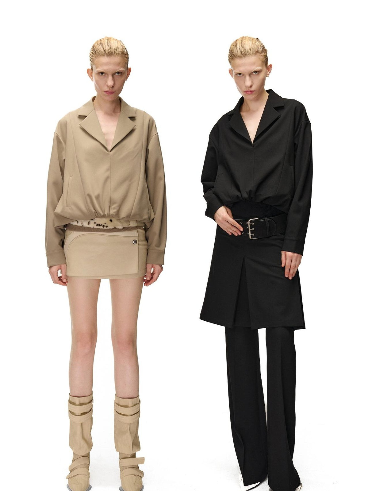 NORTH NODE Pleated Spliced Suit Collar Pullover Women&