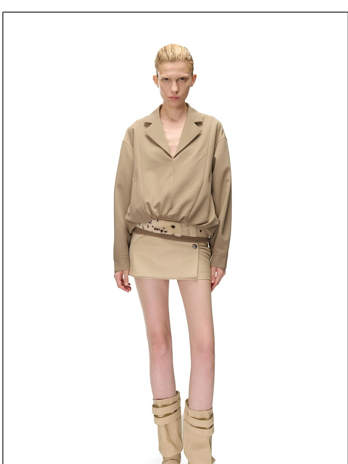 NORTH NODE Pleated Spliced Suit Collar Pullover Women&