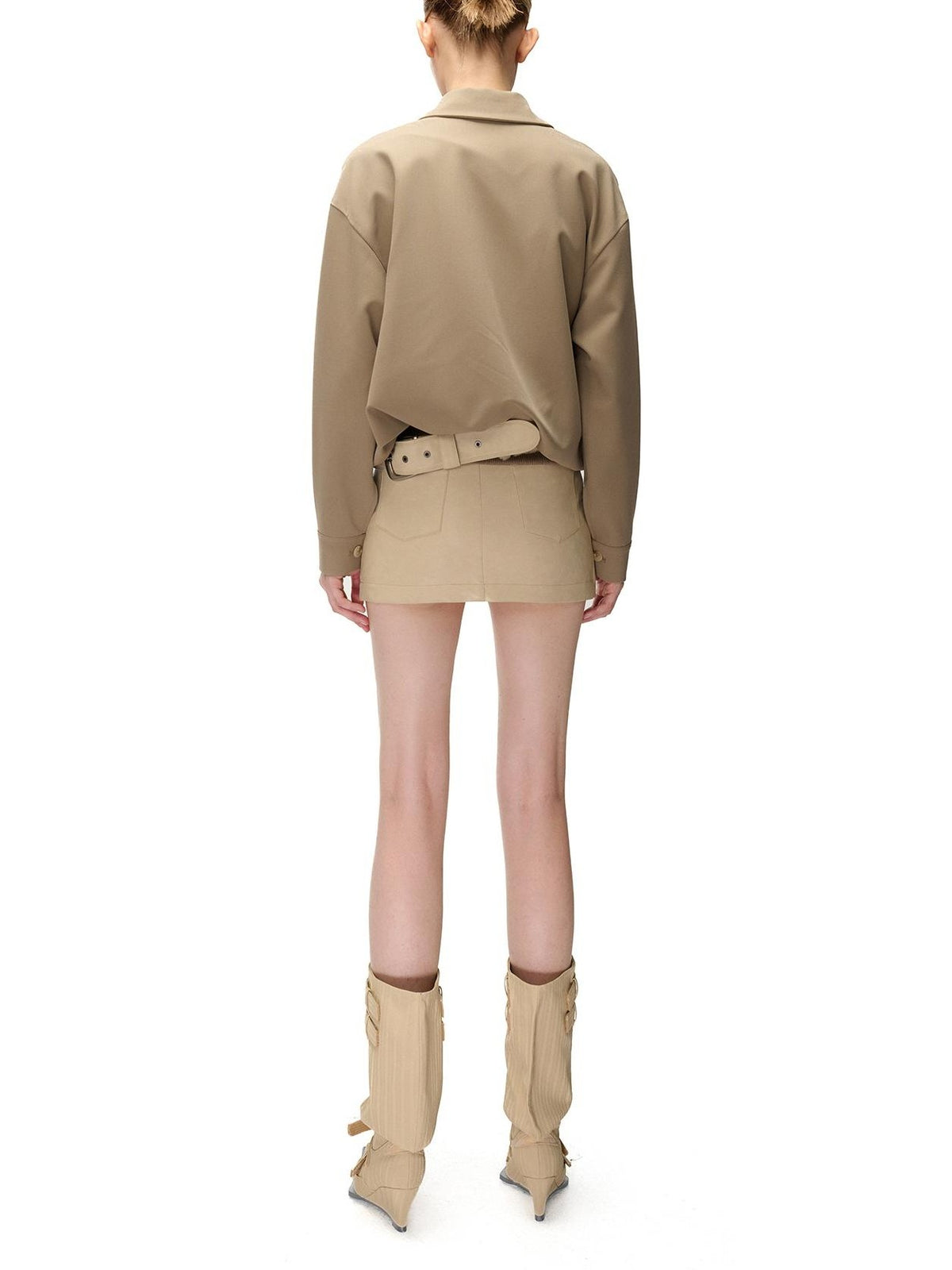 NORTH NODE Pleated Spliced Suit Collar Pullover Women&