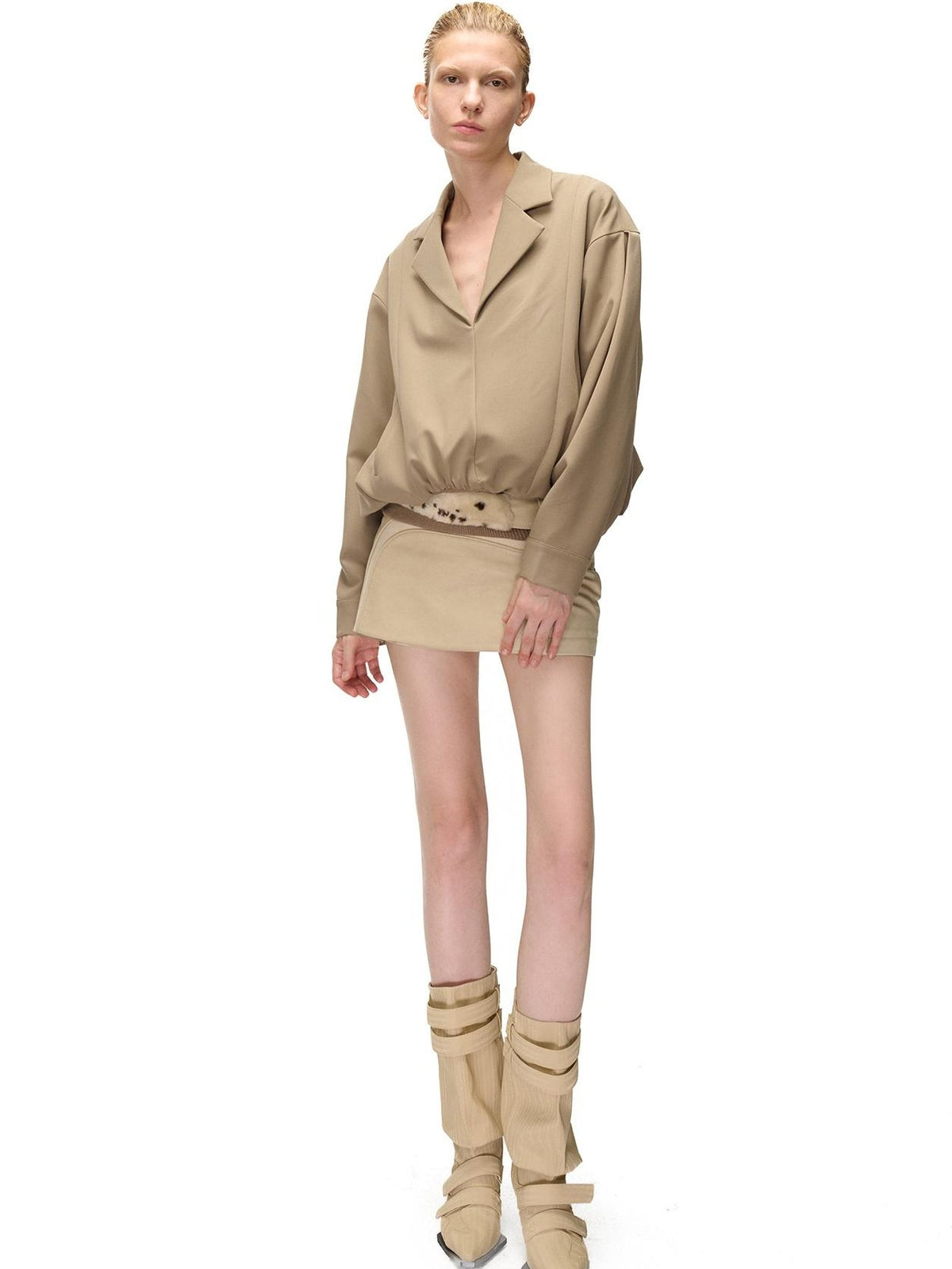 NORTH NODE Pleated Spliced Suit Collar Pullover Women&