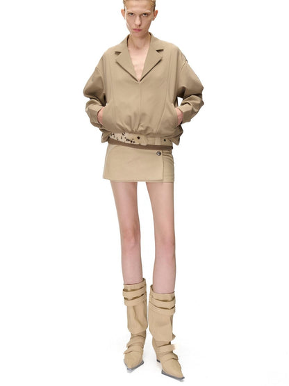 NORTH NODE Pleated Spliced Suit Collar Pullover Women&