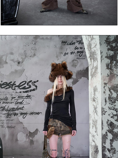 NORTH NODE Plush Fuzzy Pom Pom Cat Ear Earflap Women&