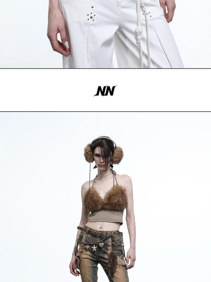 NORTH NODE Plush Patchwork Spliced Knit Cozy Women&