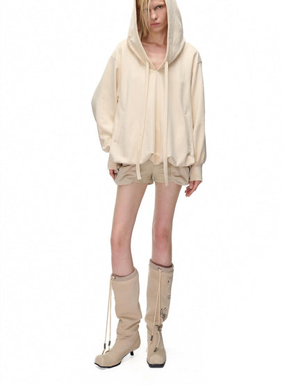 NORTH NODE Pocket Drawstring Bubble Cloud Floral Pullover Women&