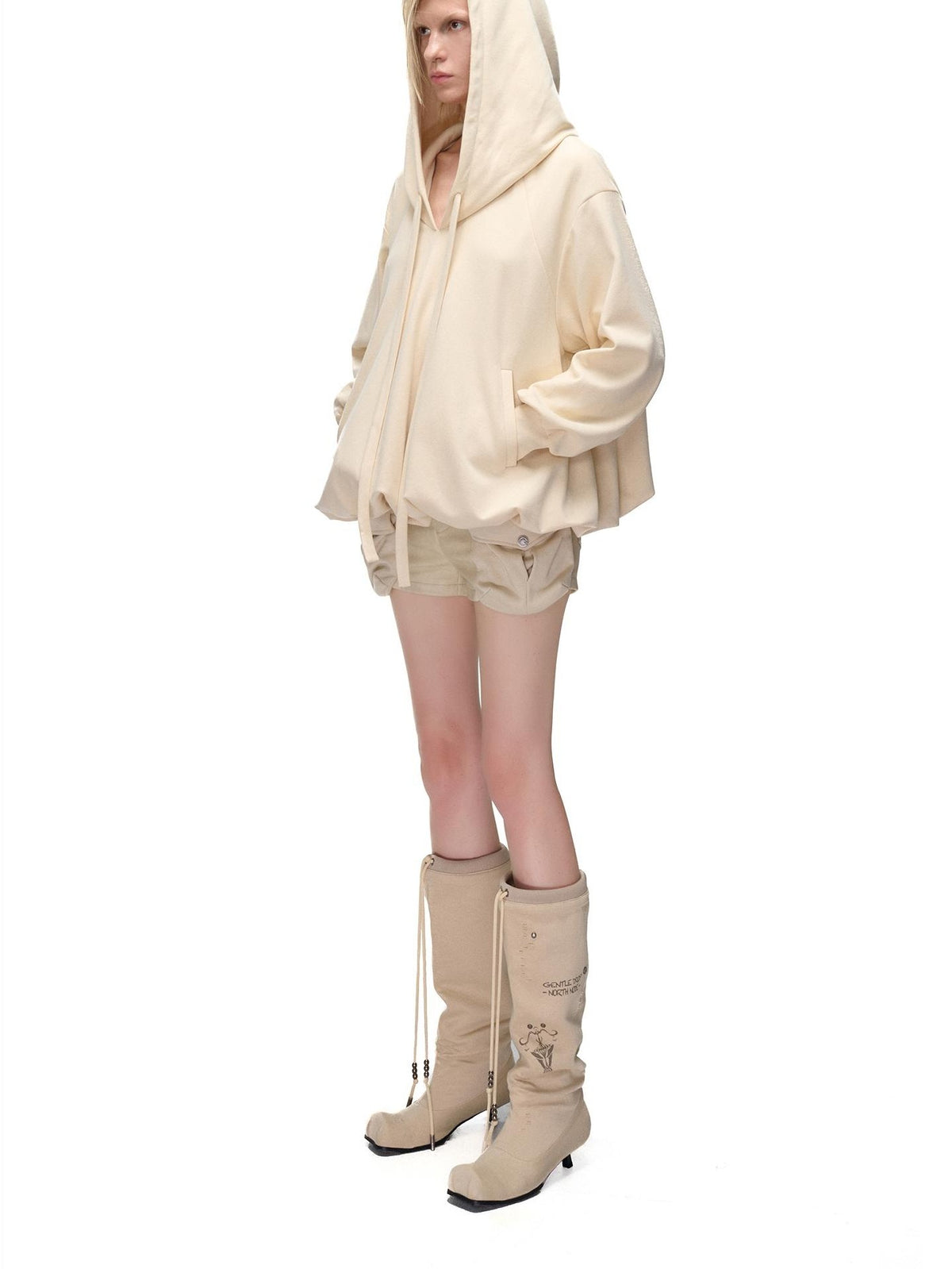 NORTH NODE Pocket Drawstring Bubble Cloud Floral Pullover Women&