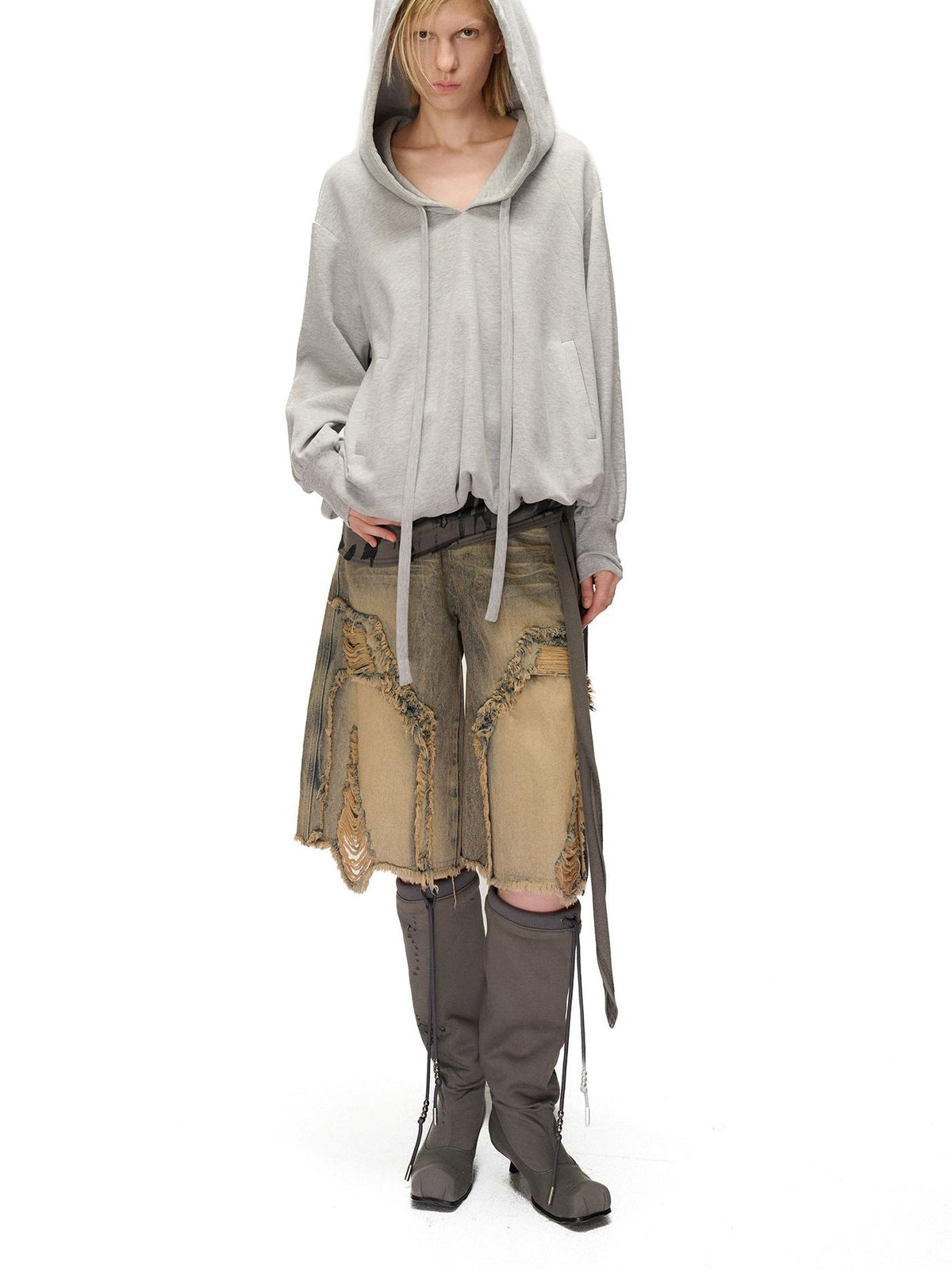 NORTH NODE Pocket Drawstring Bubble Cloud Floral Pullover Women&