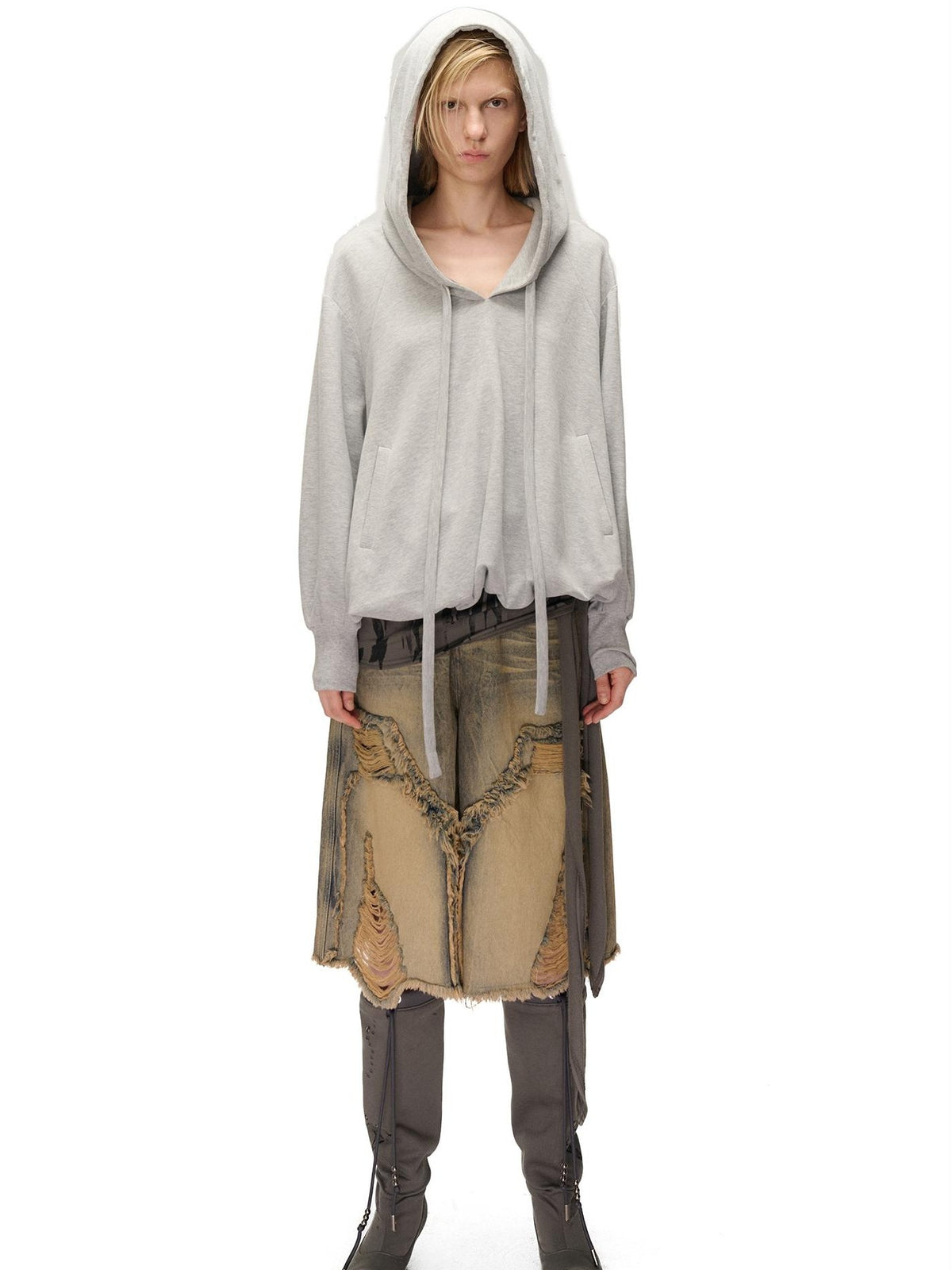 NORTH NODE Pocket Drawstring Bubble Cloud Floral Pullover Women&