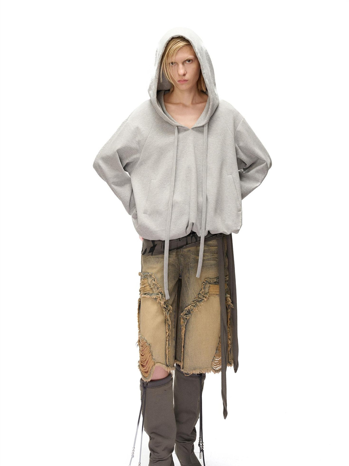 NORTH NODE Pocket Drawstring Bubble Cloud Floral Pullover Women&