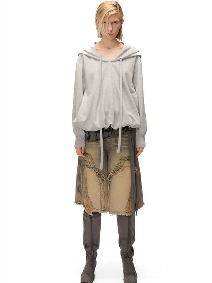 NORTH NODE Pocket Drawstring Bubble Cloud Floral Pullover Women&
