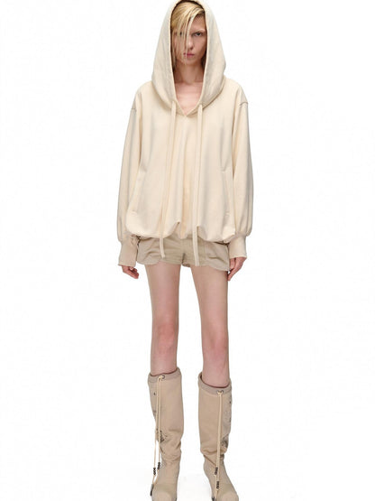 NORTH NODE Pocket Drawstring Bubble Cloud Floral Pullover Women&