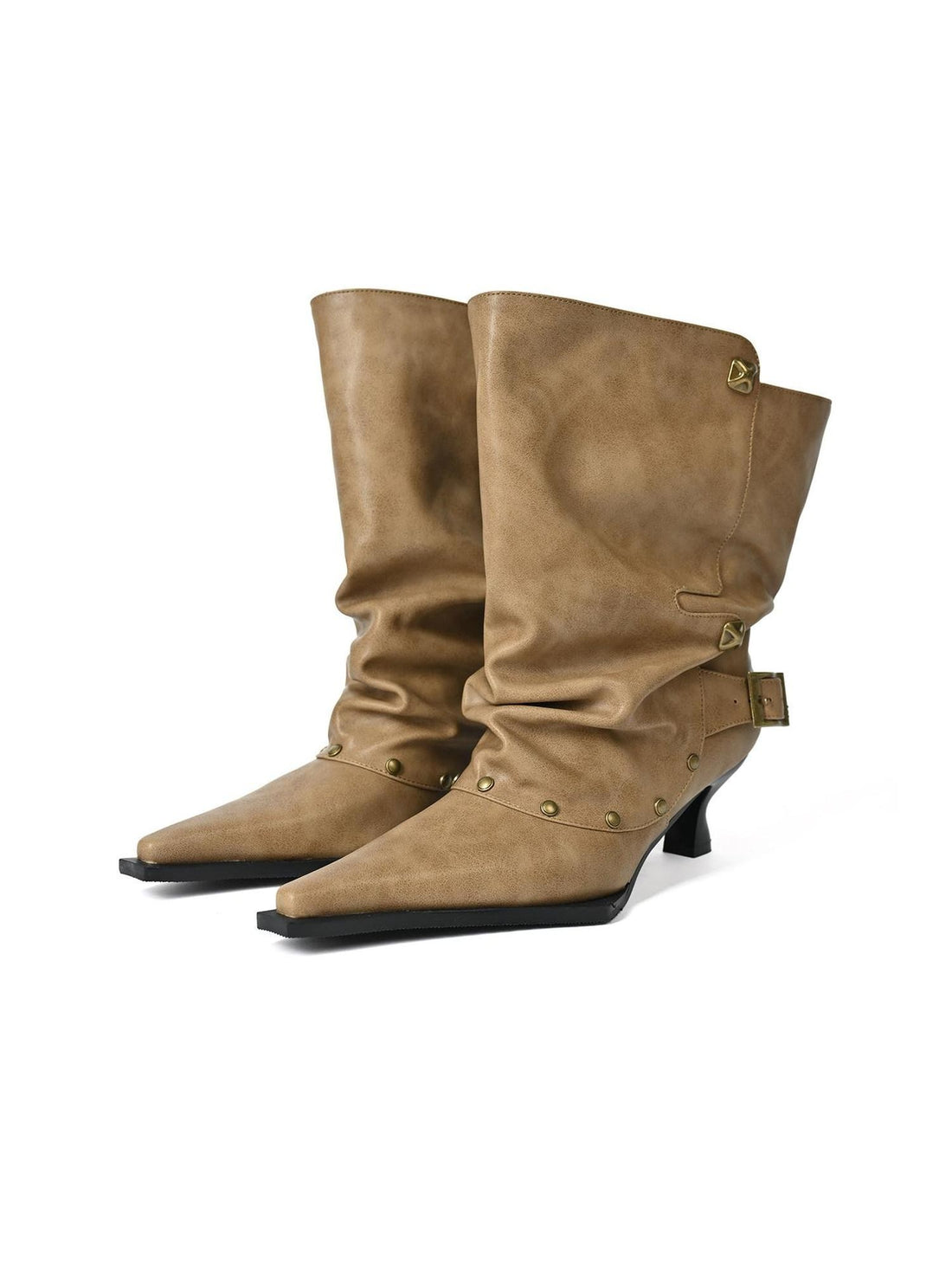 NORTH NODE Pointed Pleated Metal Hardware Horseshoe Heel Women&