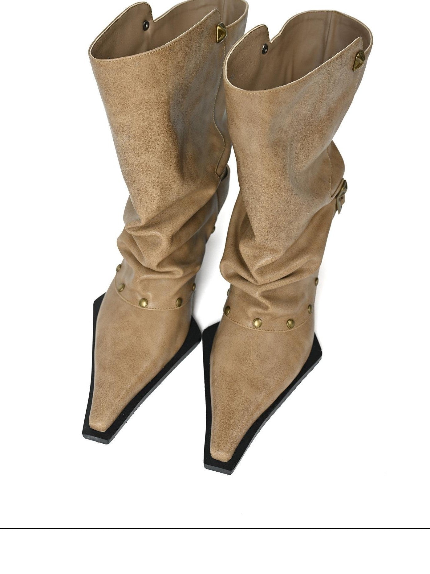 NORTH NODE Pointed Pleated Metal Hardware Horseshoe Heel Women&