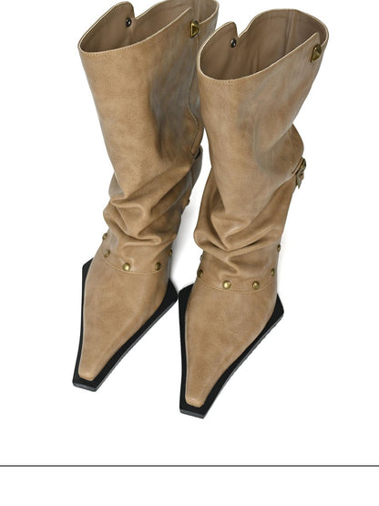 NORTH NODE Pointed Pleated Metal Hardware Horseshoe Heel Women&