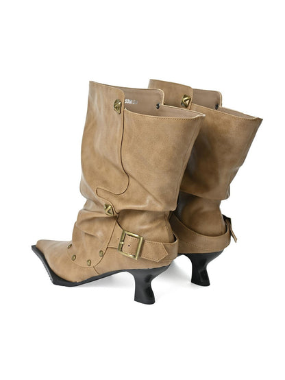 NORTH NODE Pointed Pleated Metal Hardware Horseshoe Heel Women&
