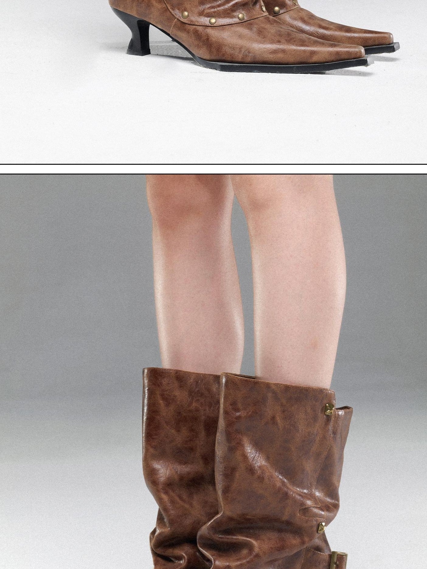 NORTH NODE Pointed Pleated Metal Hardware Horseshoe Heel Women&