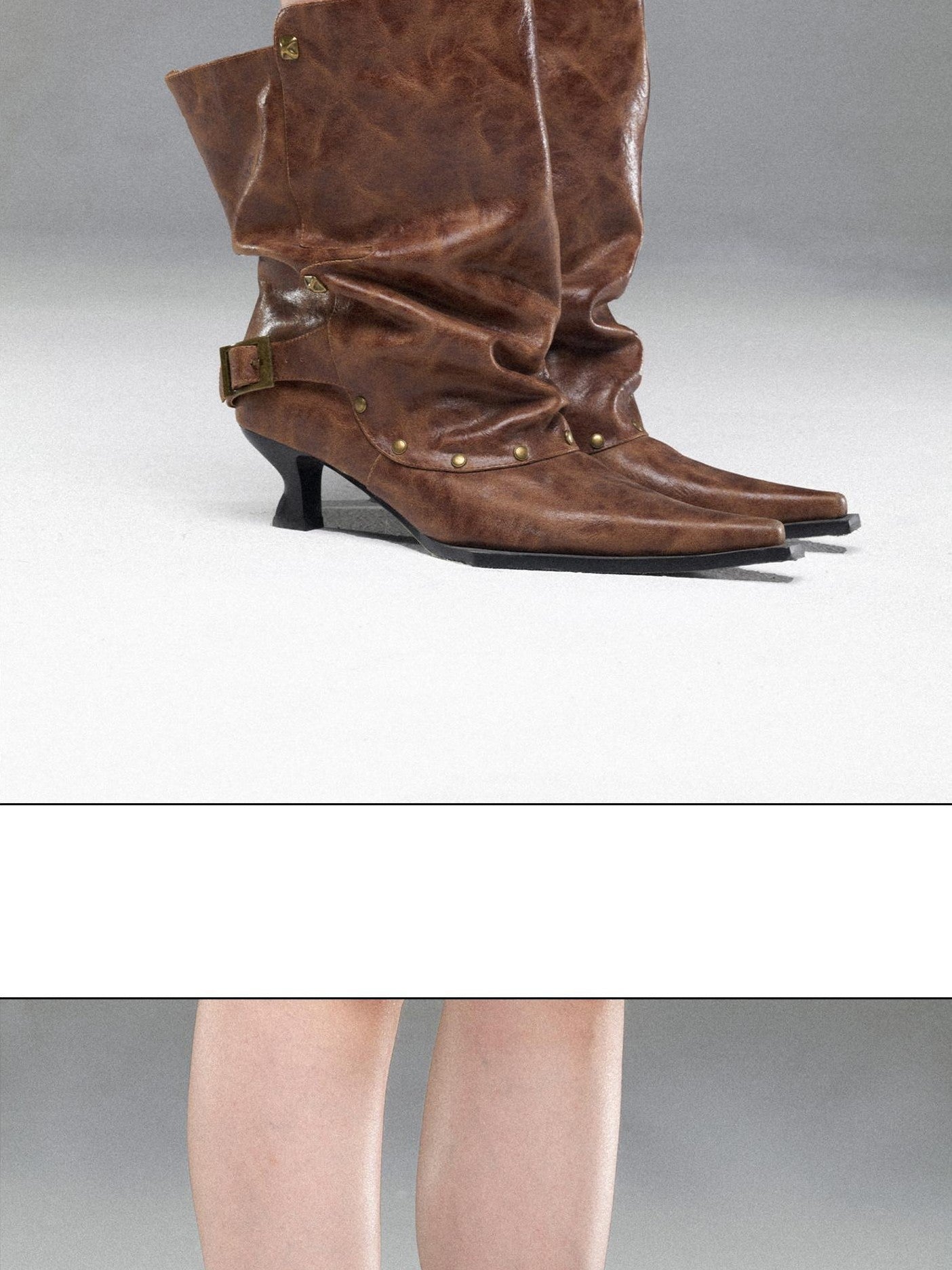NORTH NODE Pointed Pleated Metal Hardware Horseshoe Heel Women&