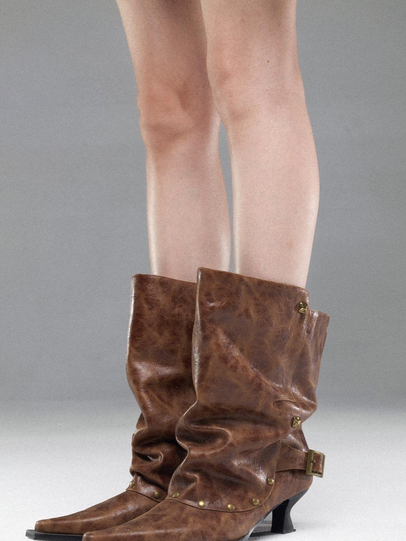 NORTH NODE Pointed Pleated Metal Hardware Horseshoe Heel Women&