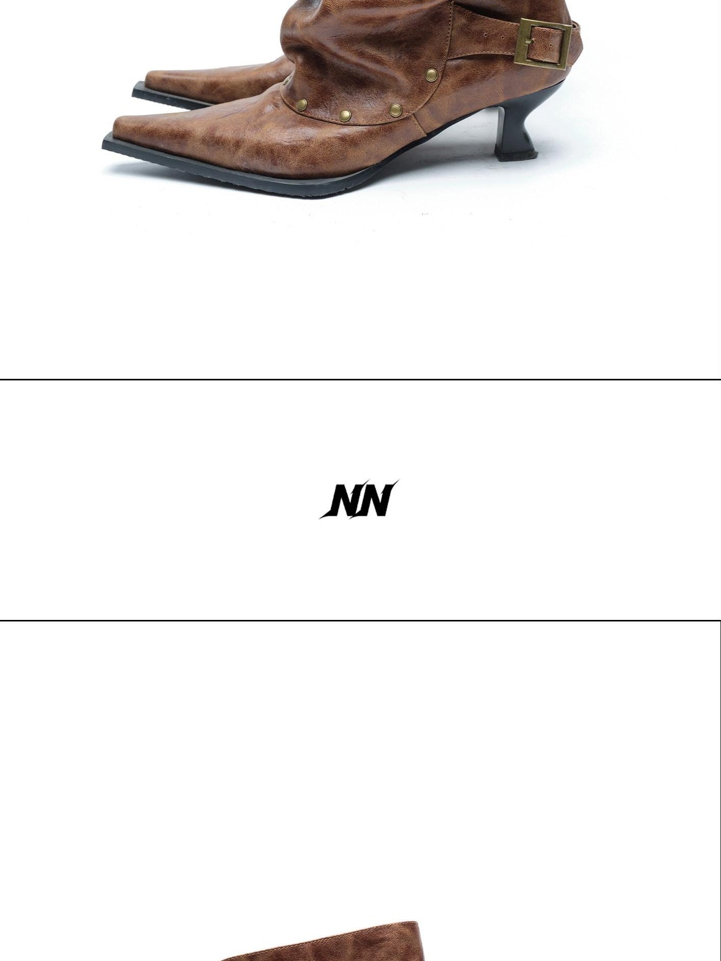NORTH NODE Pointed Pleated Metal Hardware Horseshoe Heel Women&