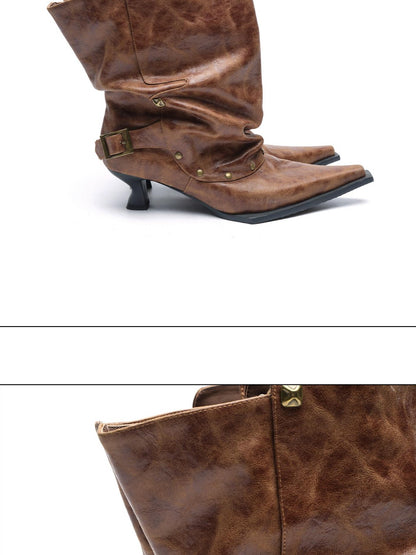 NORTH NODE Pointed Pleated Metal Hardware Horseshoe Heel Women&