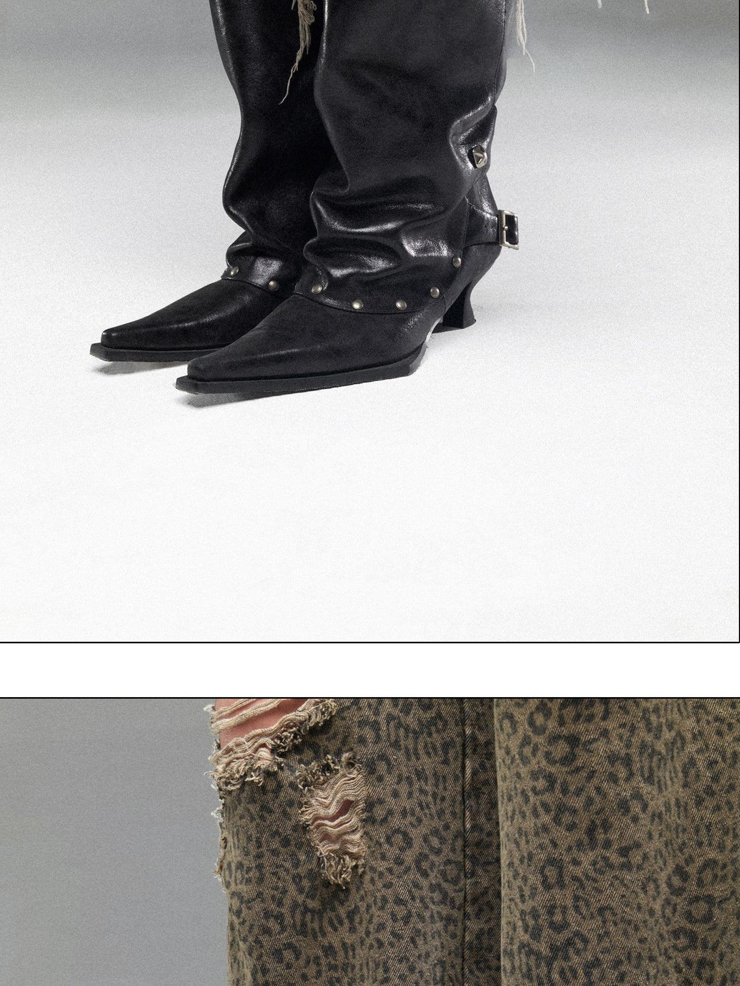 NORTH NODE Pointed Pleated Metal Hardware Horseshoe Heel Women&
