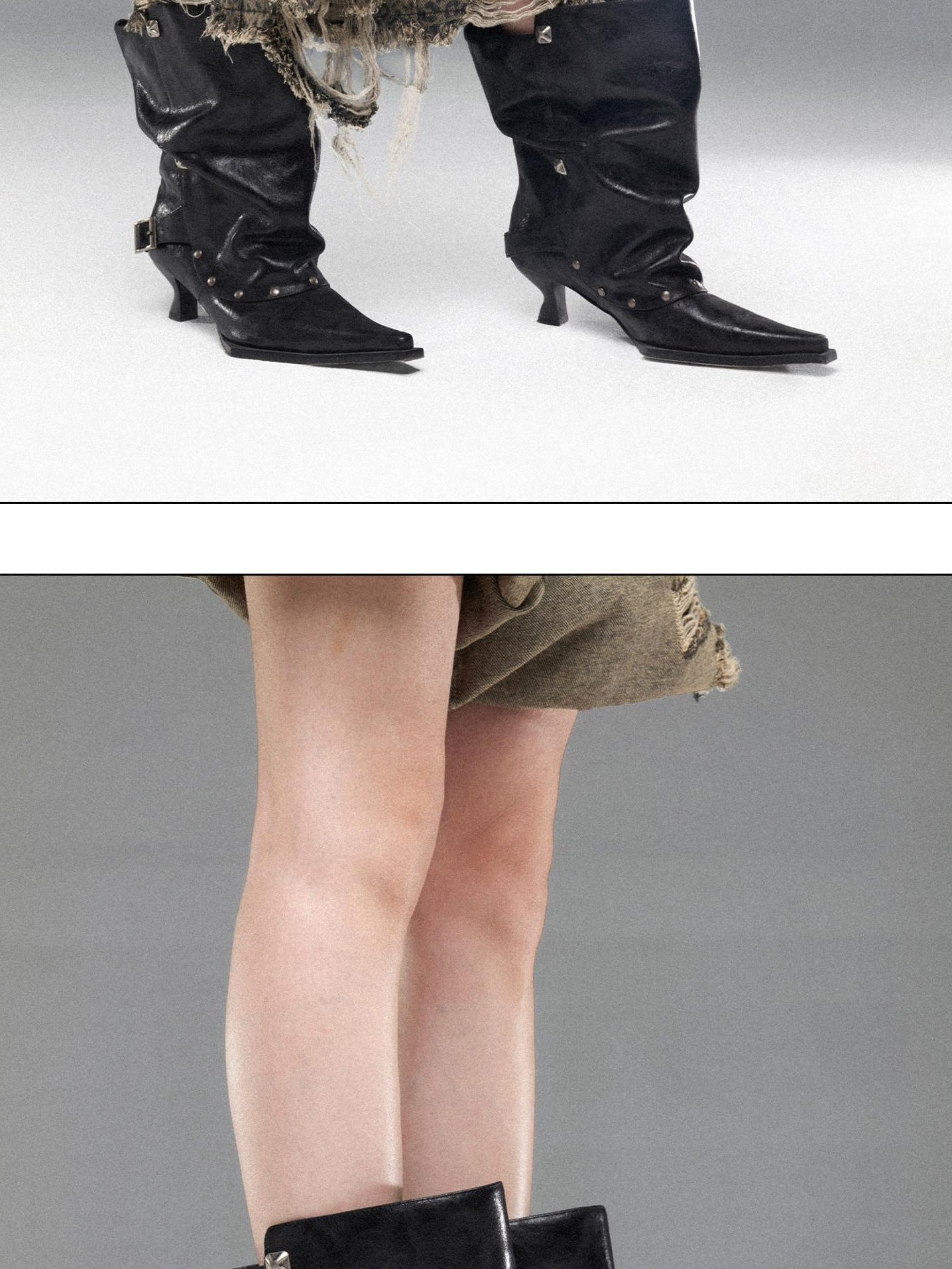 NORTH NODE Pointed Pleated Metal Hardware Horseshoe Heel Women&