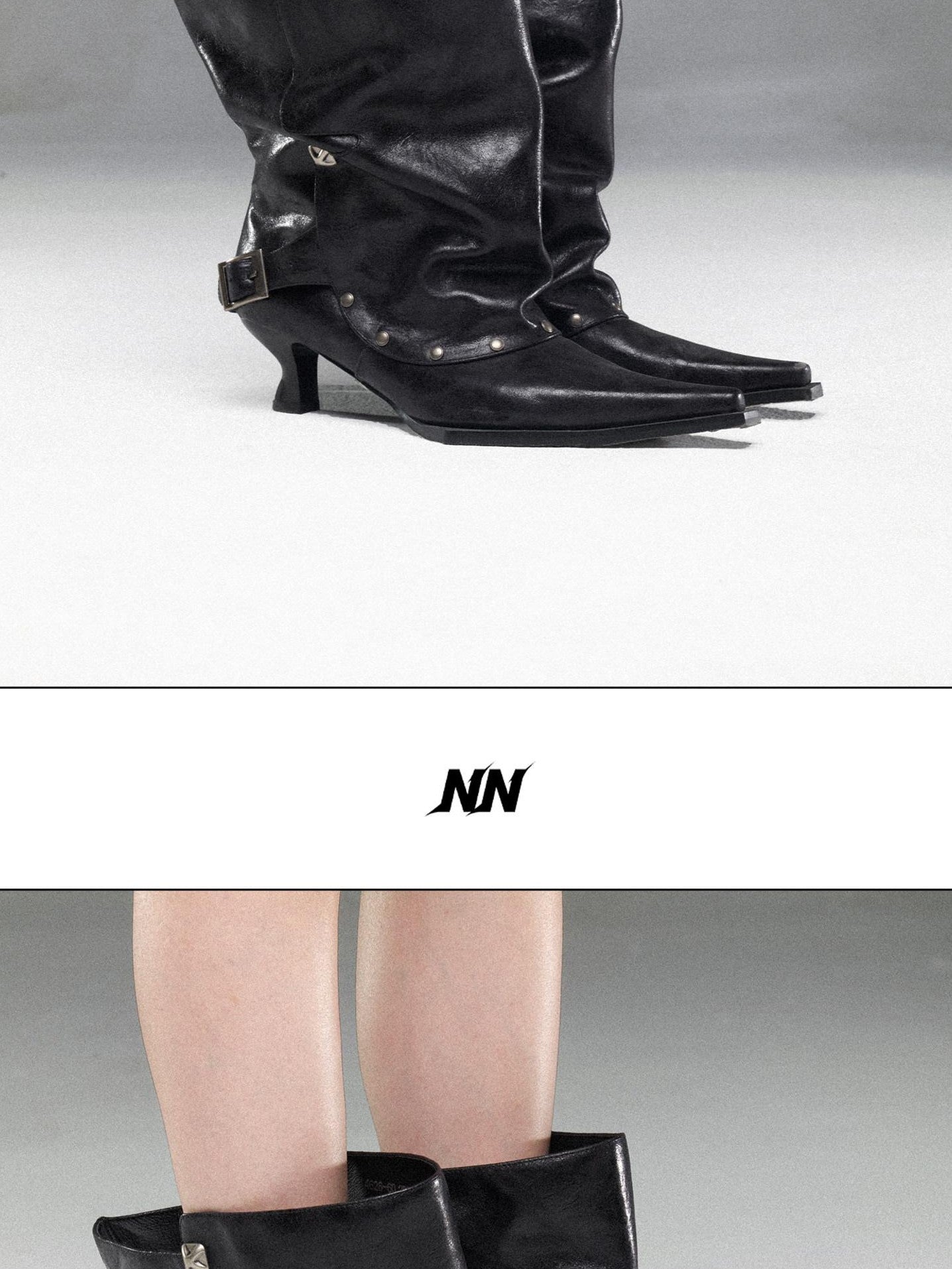 NORTH NODE Pointed Pleated Metal Hardware Horseshoe Heel Women&