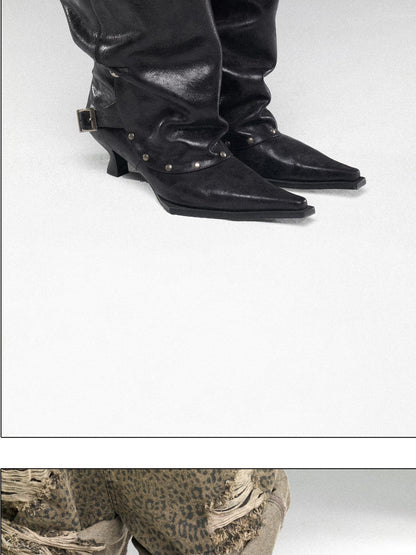 NORTH NODE Pointed Pleated Metal Hardware Horseshoe Heel Women&