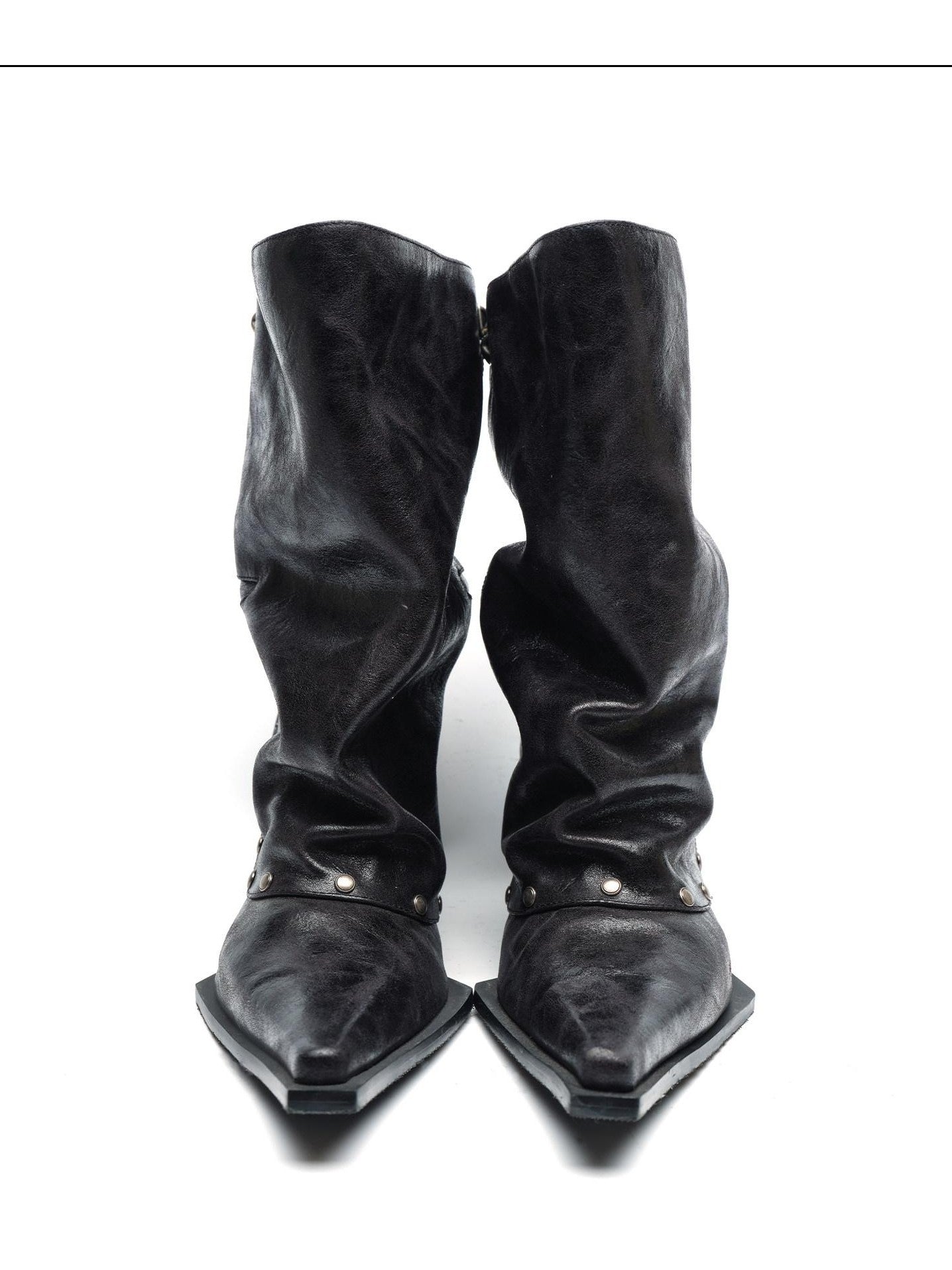 NORTH NODE Pointed Pleated Metal Hardware Horseshoe Heel Women&