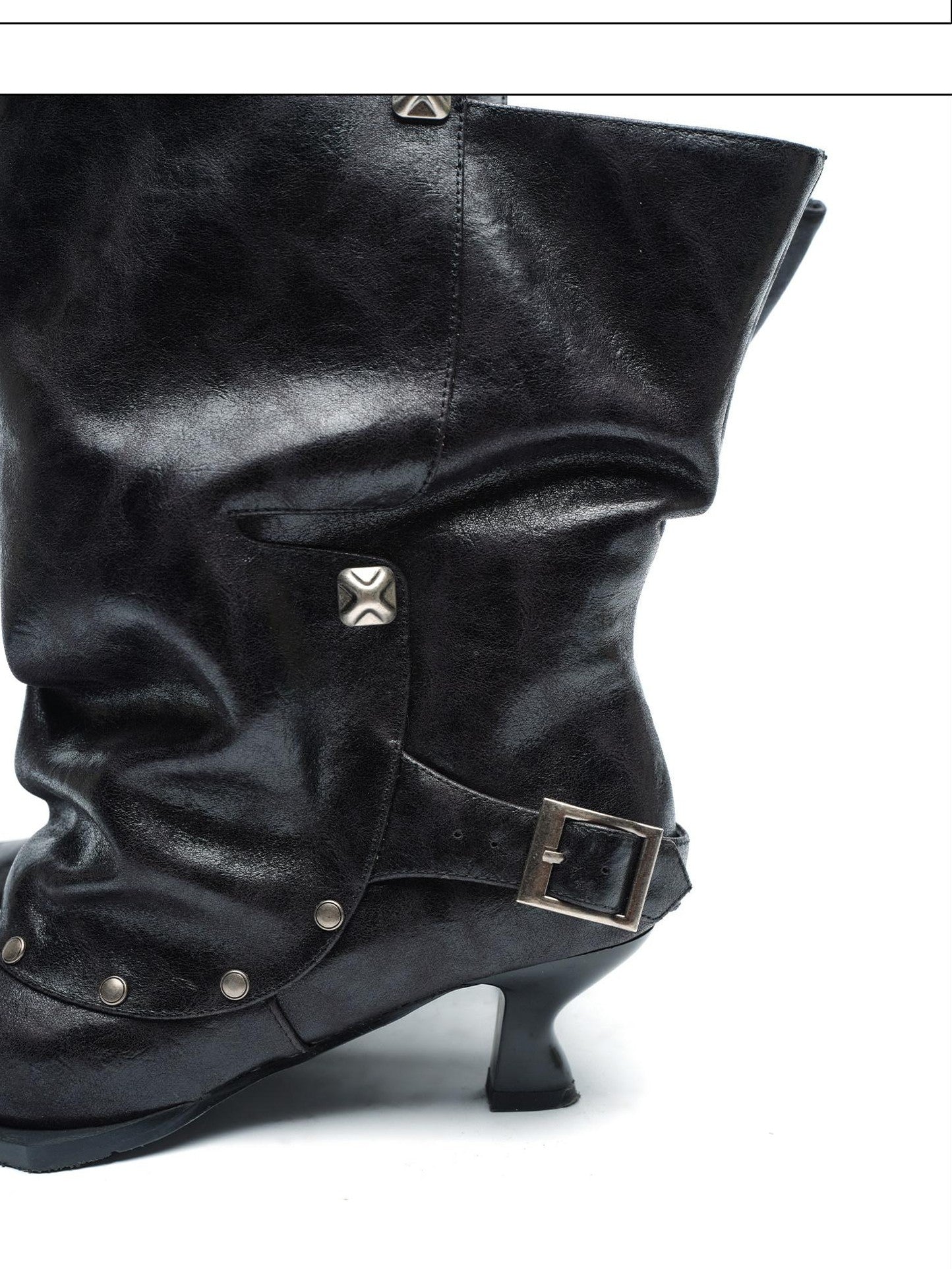 NORTH NODE Pointed Pleated Metal Hardware Horseshoe Heel Women&