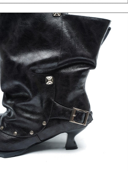 NORTH NODE Pointed Pleated Metal Hardware Horseshoe Heel Women&