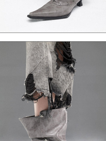 NORTH NODE Pointed Pleated Metal Hardware Horseshoe Heel Women&