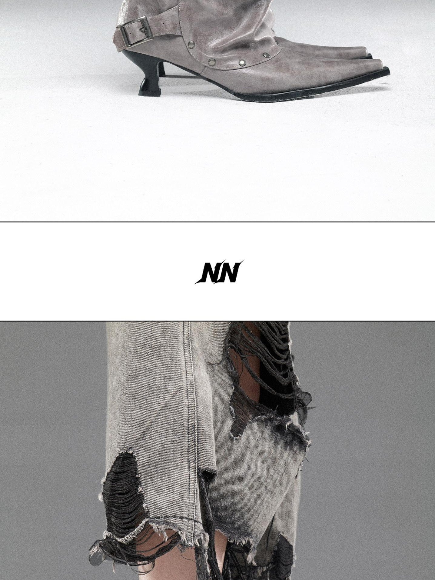 NORTH NODE Pointed Pleated Metal Hardware Horseshoe Heel Women&