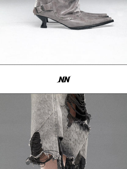 NORTH NODE Pointed Pleated Metal Hardware Horseshoe Heel Women&