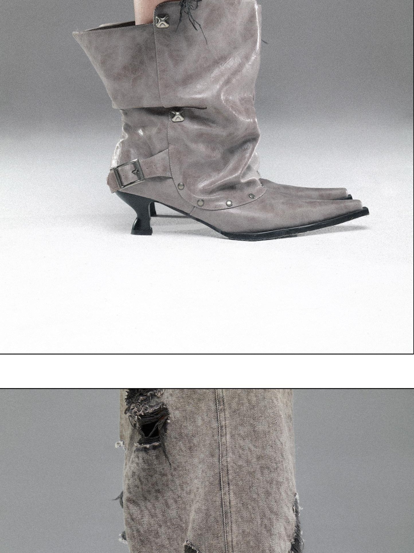 NORTH NODE Pointed Pleated Metal Hardware Horseshoe Heel Women&