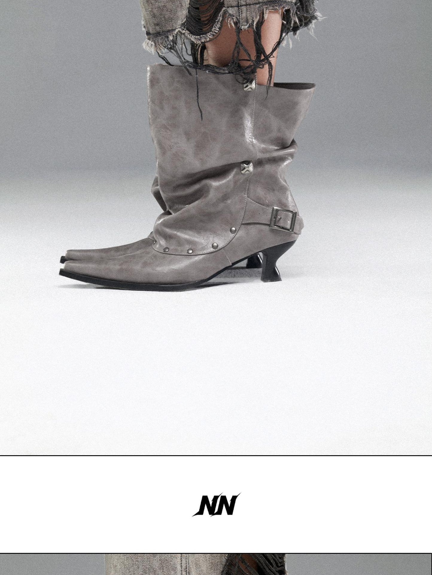 NORTH NODE Pointed Pleated Metal Hardware Horseshoe Heel Women&