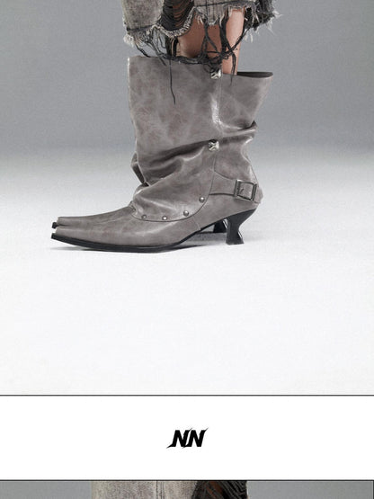 NORTH NODE Pointed Pleated Metal Hardware Horseshoe Heel Women&