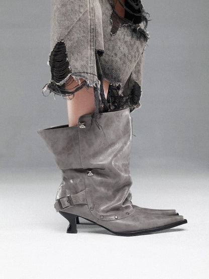 NORTH NODE Pointed Pleated Metal Hardware Horseshoe Heel Women&
